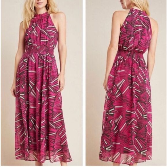 Anthropologie Maeve Kelli Halter Maxi Dress Pink Small - Picture 1 of 8